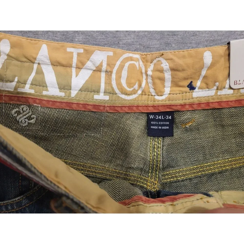 Blanco Label JEANS Blue Denim 34x34 Vintage Y2K‎ Baggy Flag Belt New NWT